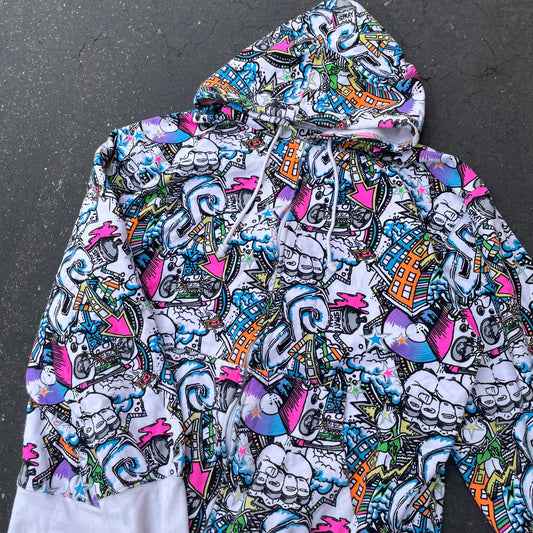 Y2K Graffiti Print Zip Up Hoodie