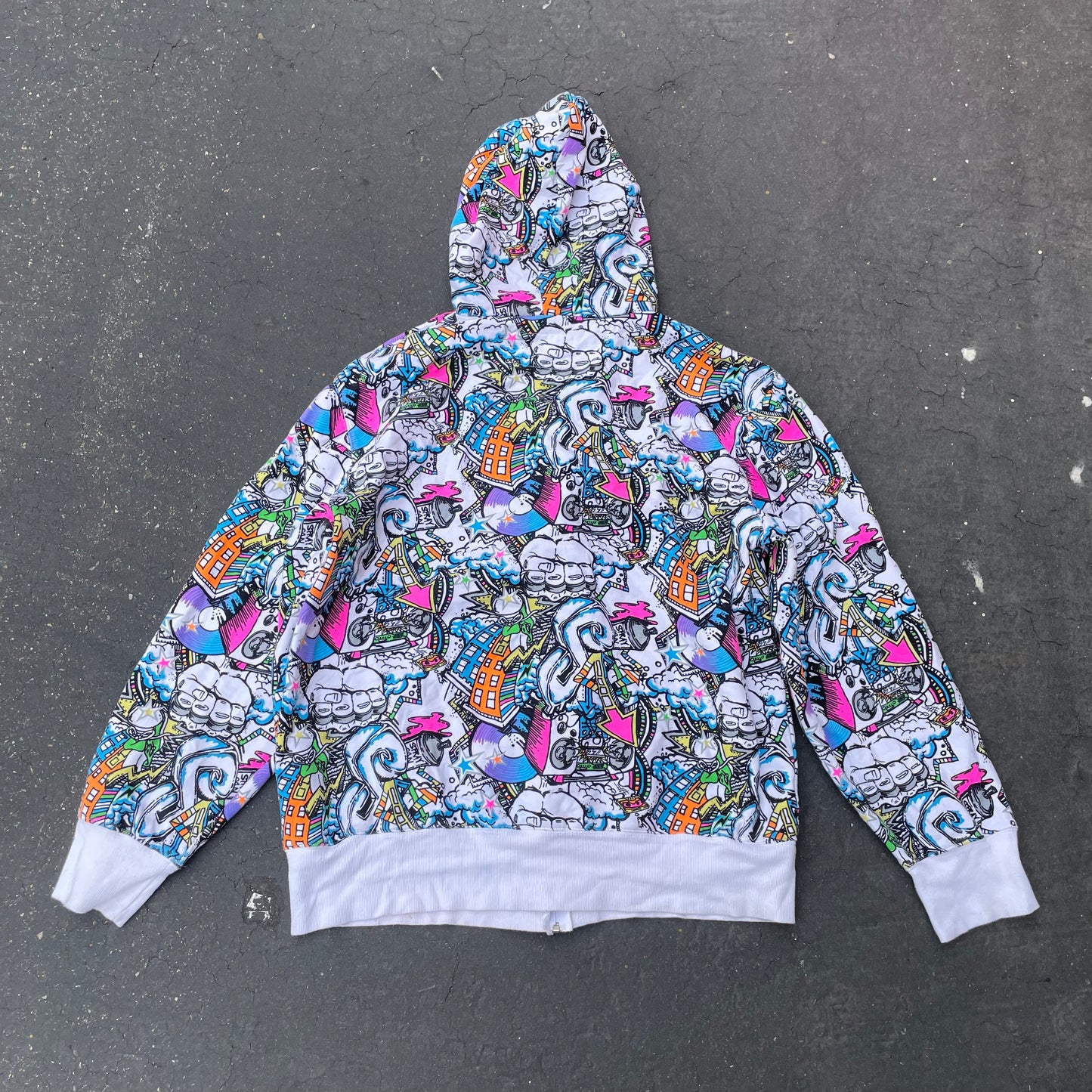 Y2K Graffiti Print Zip Up Hoodie