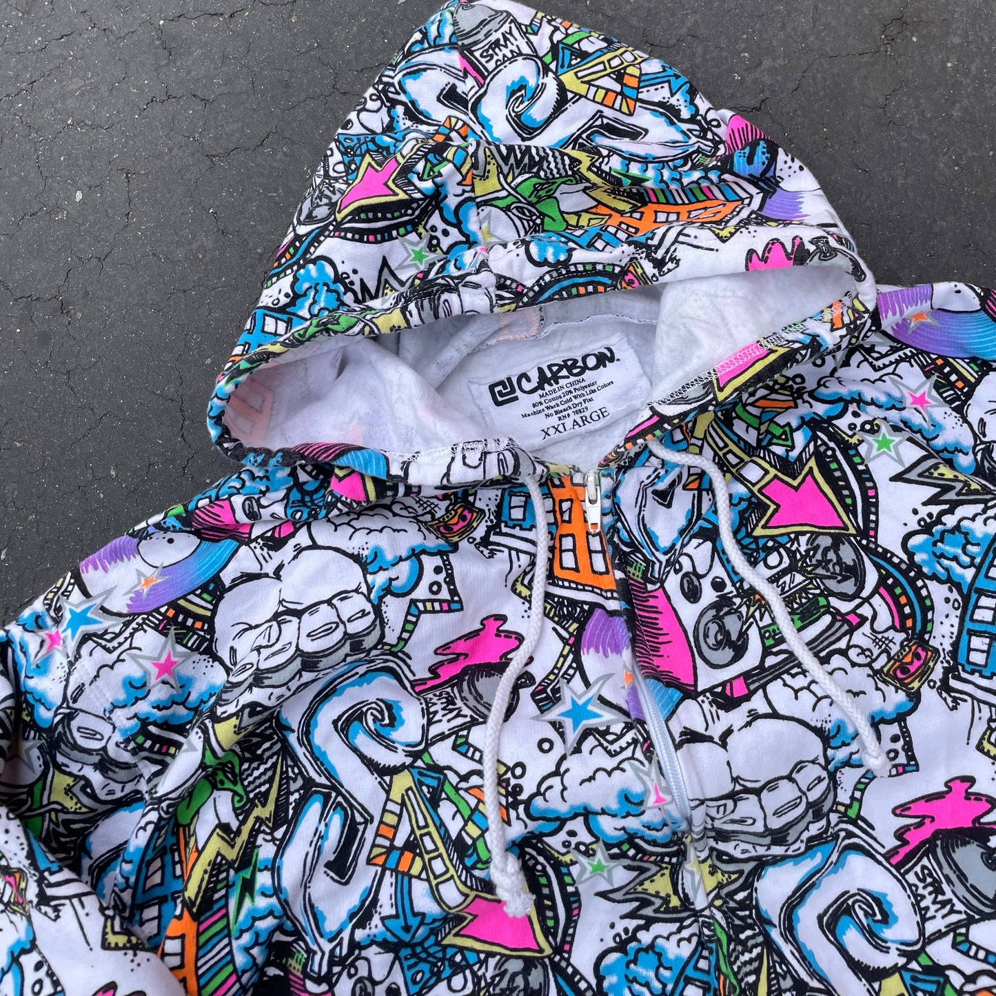 Y2K Graffiti Print Zip Up Hoodie