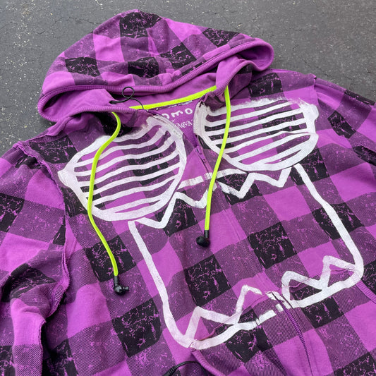 Y2K Domo Plaid MP3 Zip Up Hoodie