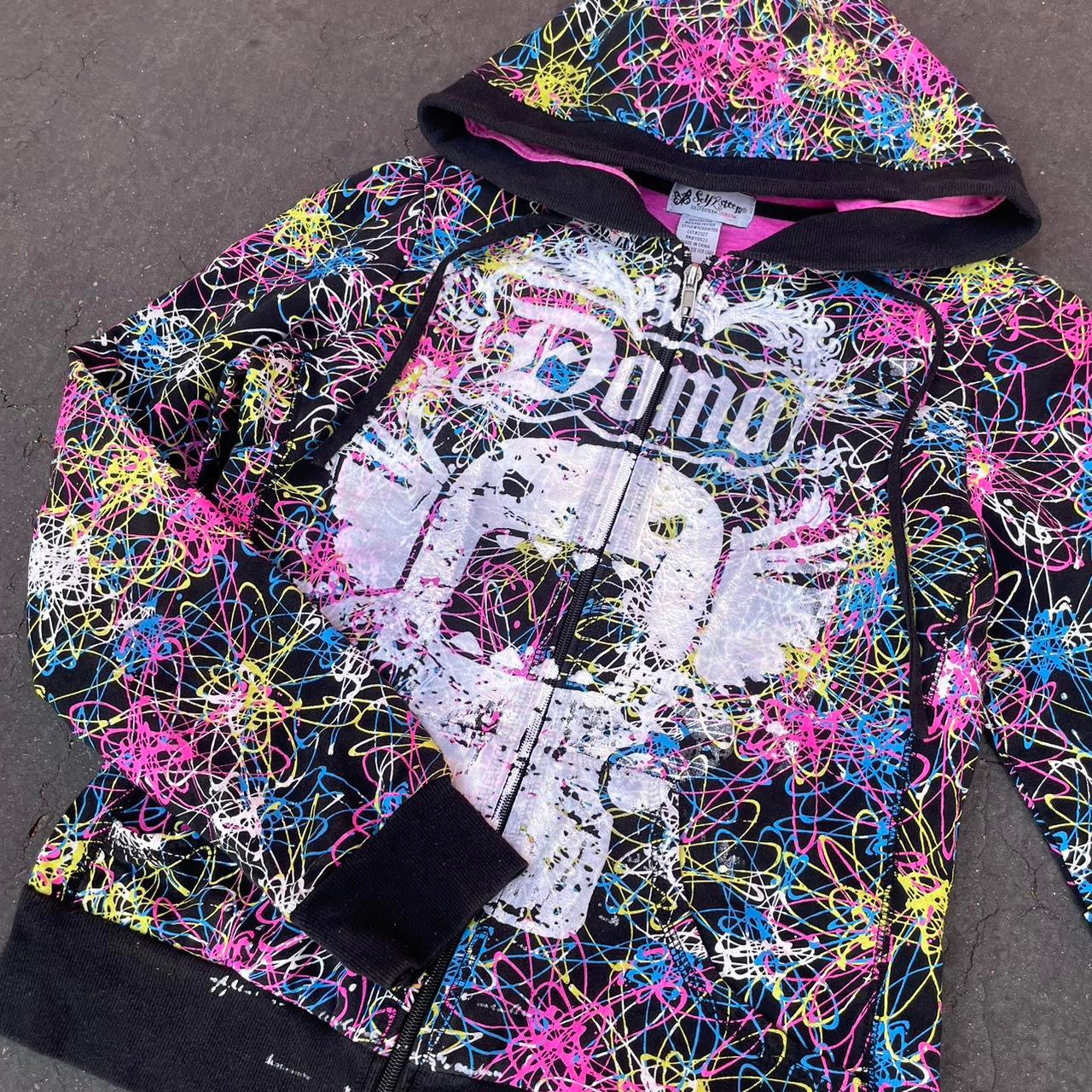 Y2K Domo neon scene zip up hoodie