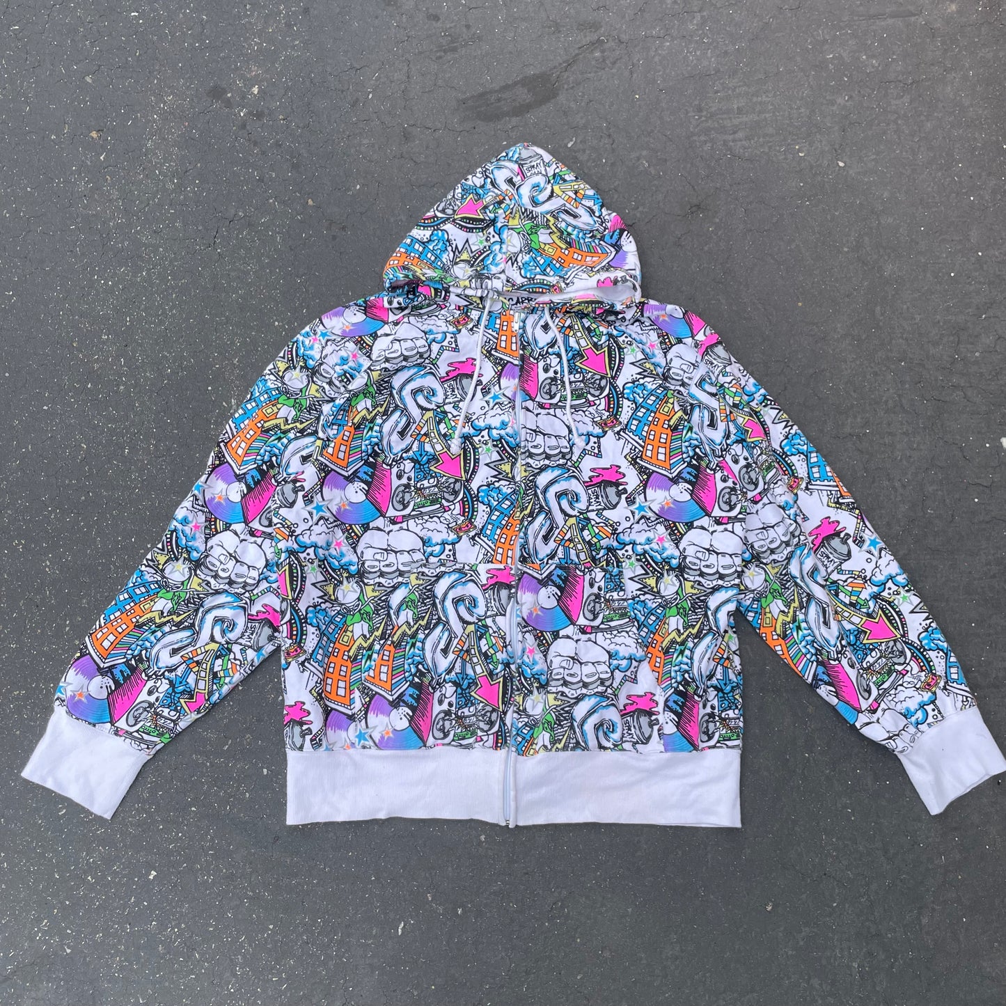 Y2K Graffiti Print Zip Up Hoodie