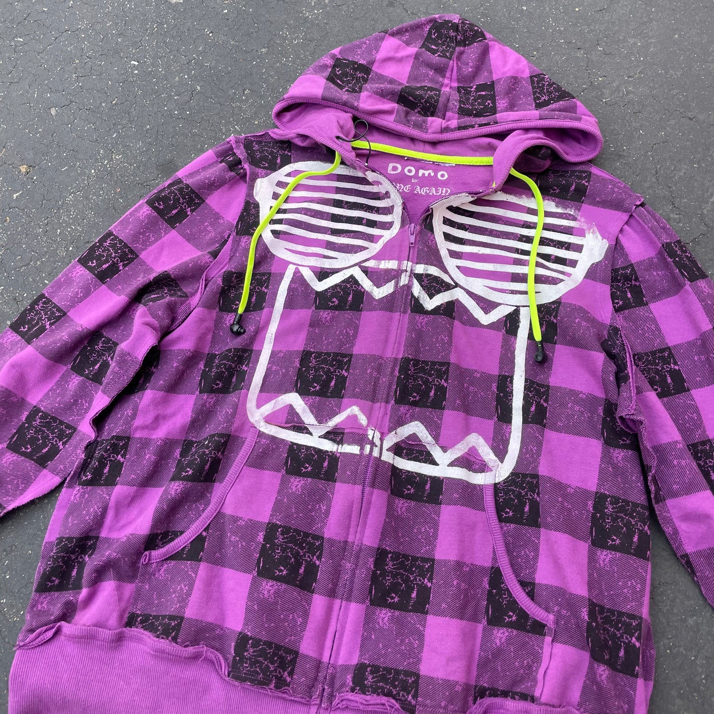 Y2K Domo Plaid MP3 Zip Up Hoodie